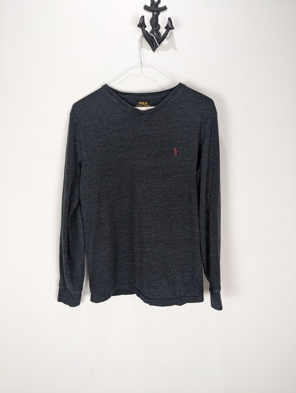 Polo Ralph Lauren V-Neck Tshirt Long Sleeve Small Heathered Grey
